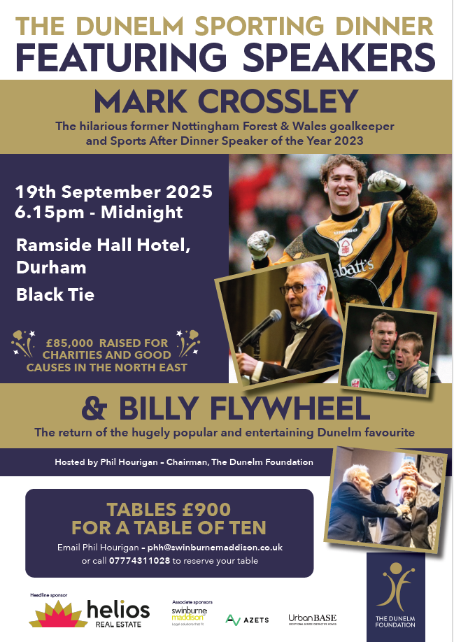 Flyer promoteing sporting dinner event for Duenlm Foundation
