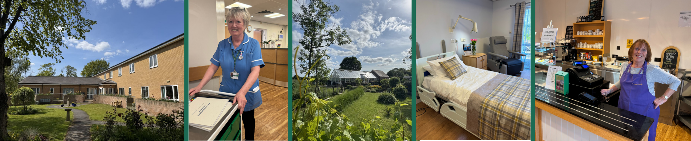 outside building and gardens, nurse, gardens, patient bedroom, cafe